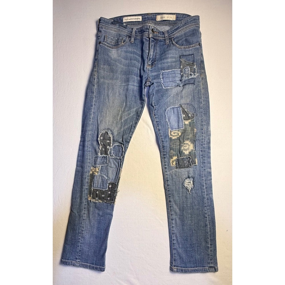 Pilcro and the Letterpress Hyphen Patchwork Distressed Jeans Blue Size 2761